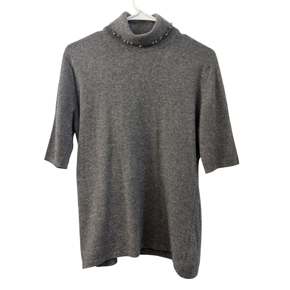 Tomasz Starzewski Cashmere Mock Neck Beaded Sweater Grey Scotland Womens Large